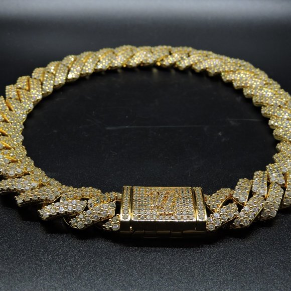 Iced London Gold Plated Diamond Prong Link Choker - Picture 5 of 11